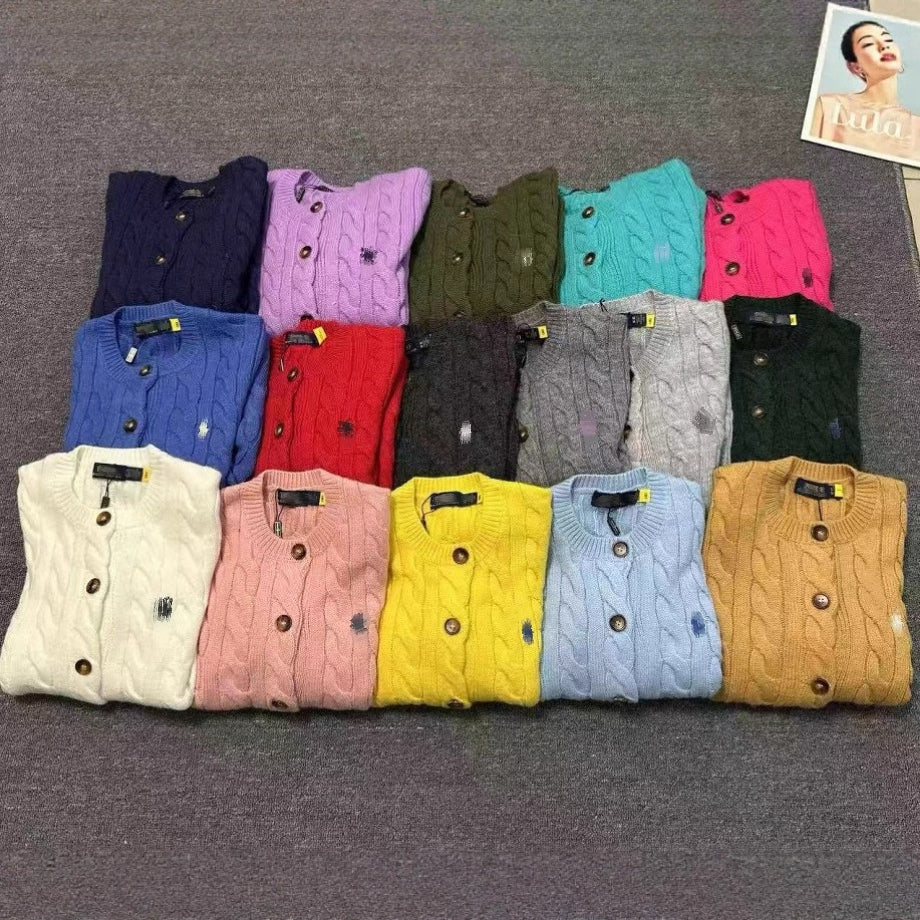 Womens Knitted Cardigan Sweaters Knitwear Knitting Shirt Polo Wool Embroidery High Quality Autumn Winter Fashion Clothing S M L