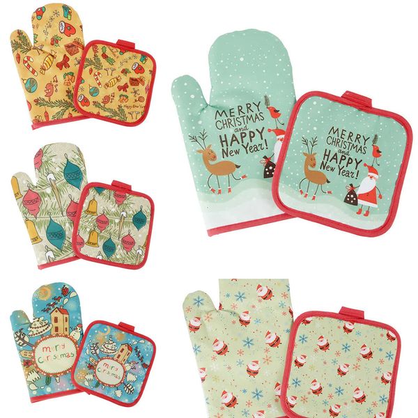 Update 2Pcs Oven Gloves Microwave Insulation Pad Kitchen Baking Tools Christmas Decoration For Home New Year Gift 2022