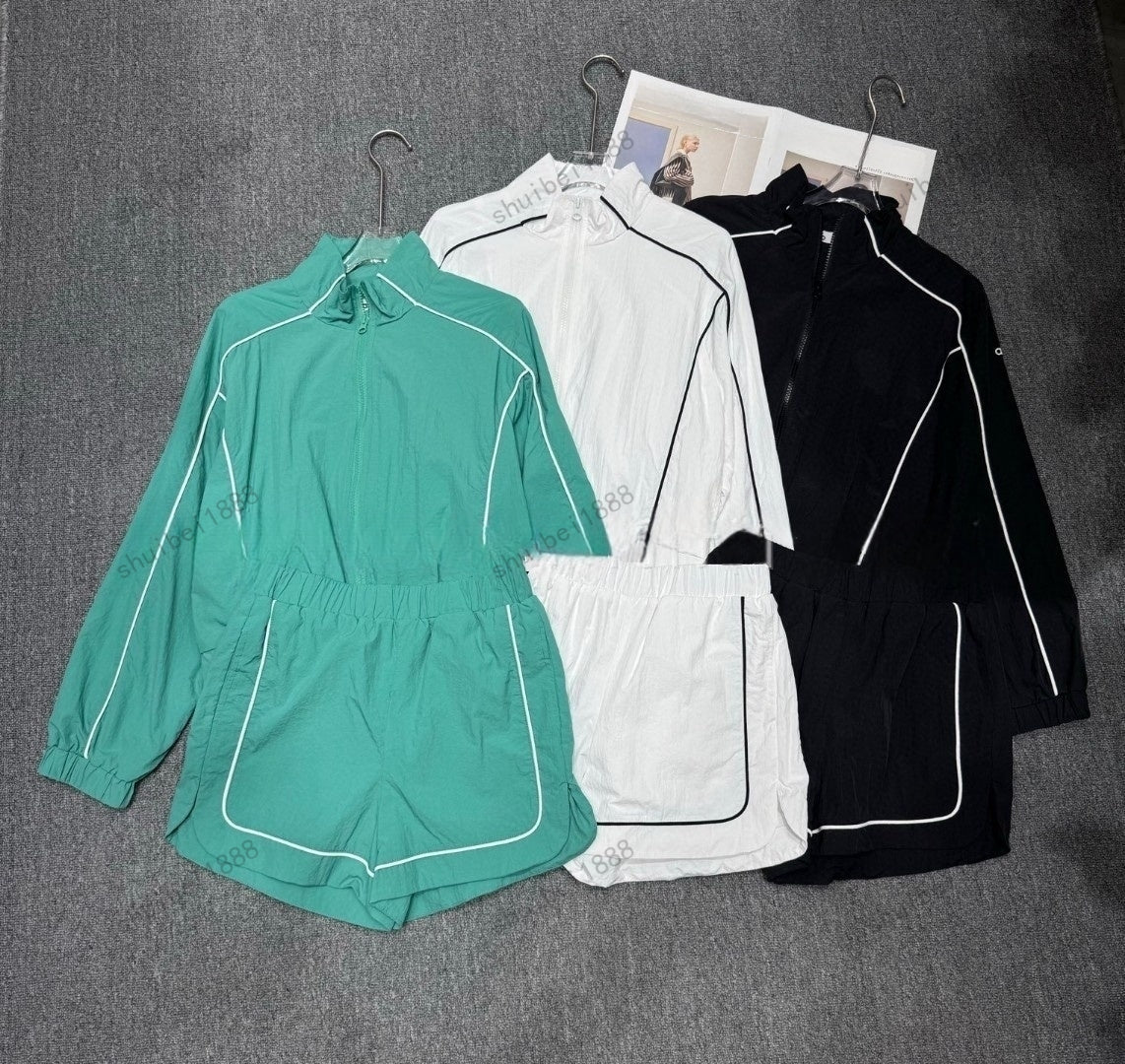 2pcs Women Yoga Jacket Sets Workout Sports Sets Motivate Full-Zip Track Jacket and shorts gym Coat Fitness Jackets Sports Quick Dry Activewear Solid