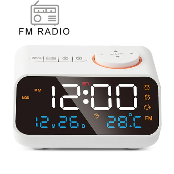 Mordern FM Radio LED Alarm Clock for Bedside Wake Up. Digital Table Calendar with Temperature Thermometer Humidity Hygrometer. 250211