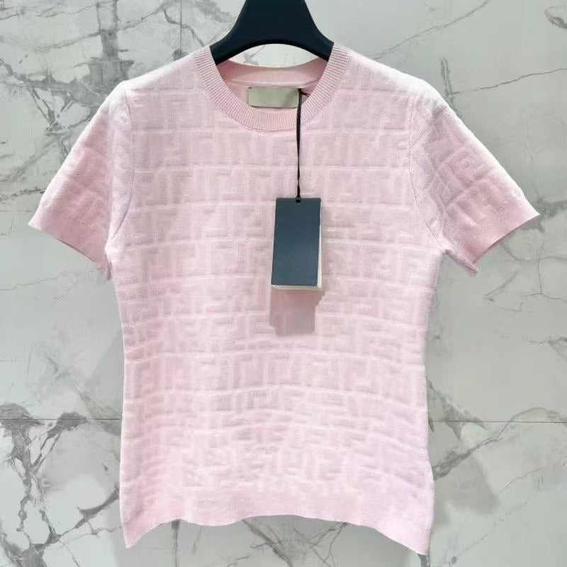 Designer New Style Womens Tees Knitting Shirts Summer Slim Top Tees Womens Luxury Round Neck Solid T Shirt Stretch Pullover Tshirts