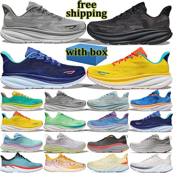 Frete grátis com Box Clifton 9 Bondi 8 Homens homens Designer Running Shoes Athletic Sneakers Mens Lightweight Treinadores Esportes Saps Sho