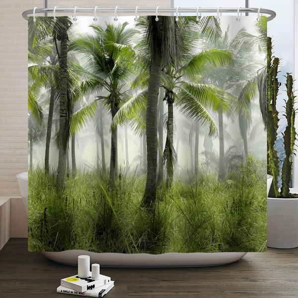 Shower Curtains Natural Forest Landscape Tropical Trees Boho Bathroom Waterproof 3D Print Partition With Hooks L220922