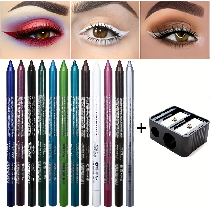 TEMU 12 Eyeliner Pens With Pencil Sharpener Set Makeup Multicolor Eyeliner Pen Set Durable Waterproof And Color Fast Perfect Gift For Day