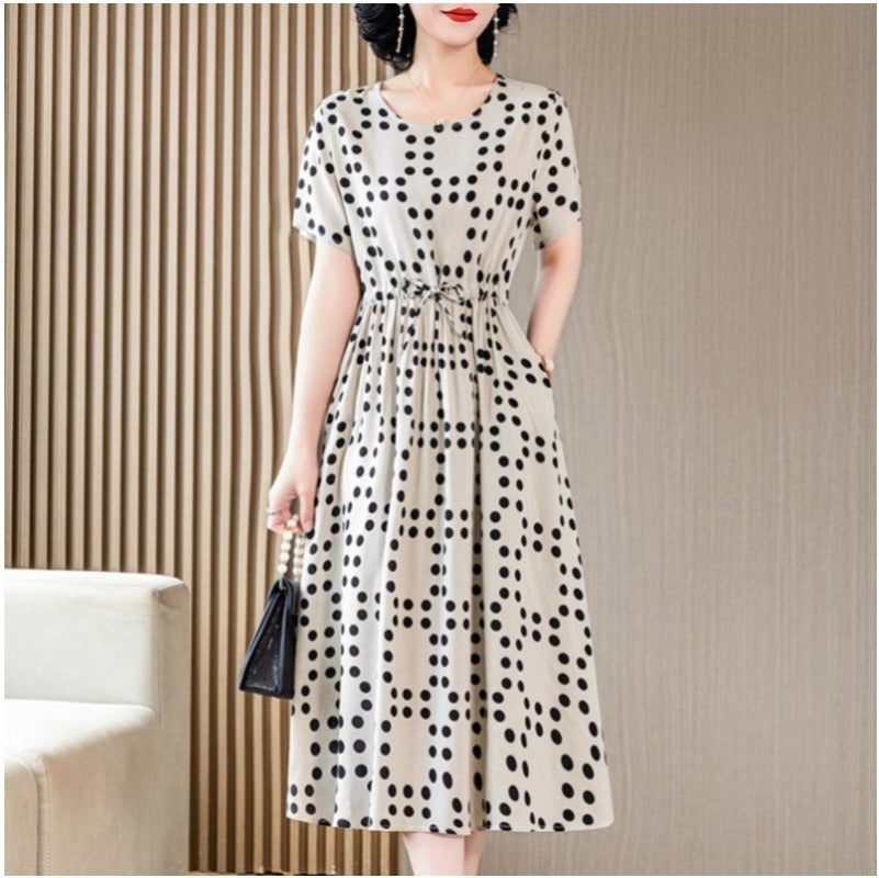 (1309) New Cotton Silk Dress Fashionable and Stylish Big Swing Skirt