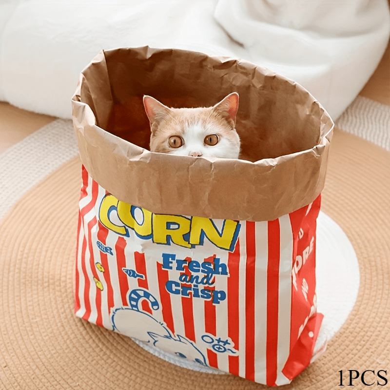 TEMU Interactive Cat Toy With Fun Cartoon Design Popcorn Bag, Suitable For Cats And Dogs - Increases Pet Playtime Through , Durable, Suitable For Cat
