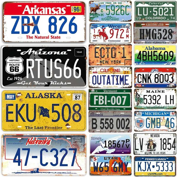 Metal Painting Alasaka Colorful Plates Metal Tin Signs for Wall Art Decoration Vintage Tags Metal Automotive Signs For Cafe Bar Club Garage