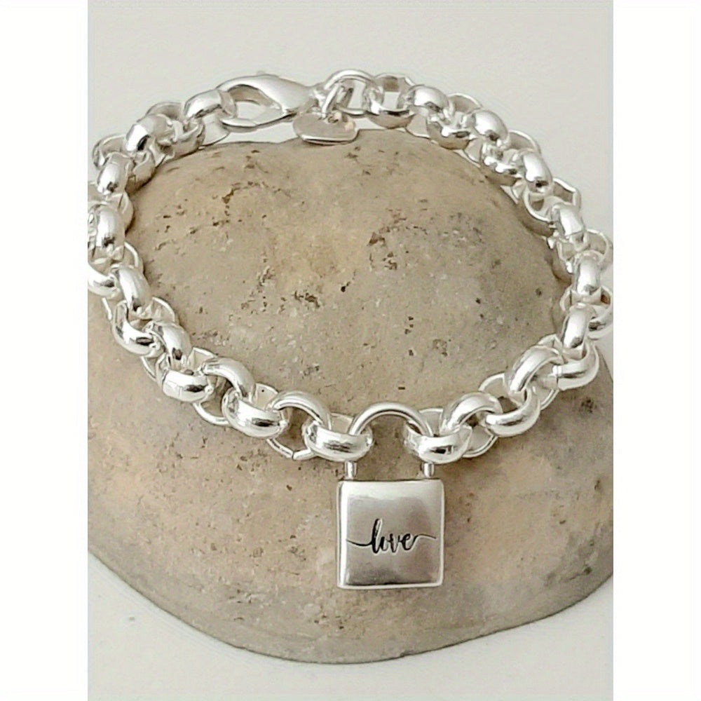 TEMU 1pc Silvery Bohemian Vintage Bracelet, Lock Shaped, Suitable For Wearing In All