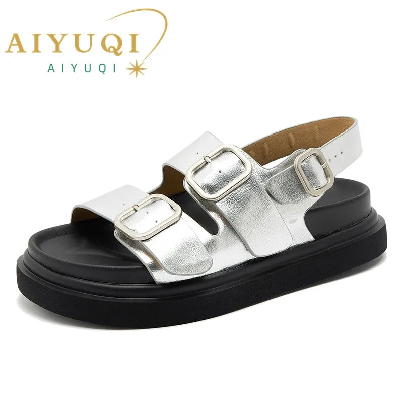 AIYUQI Sandals Women Platform Genuine Leather Summer Roman Sandals Women Casual Beach Sandals Women