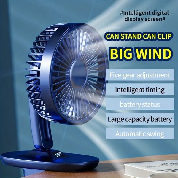 1pc Small Fan, Automatic Shaking Head, Clip On And Vertical Dual-use, Ultra-quiet Large Wind Cooling Dormitory Bedside Mini Desk Fan, Usb Ch