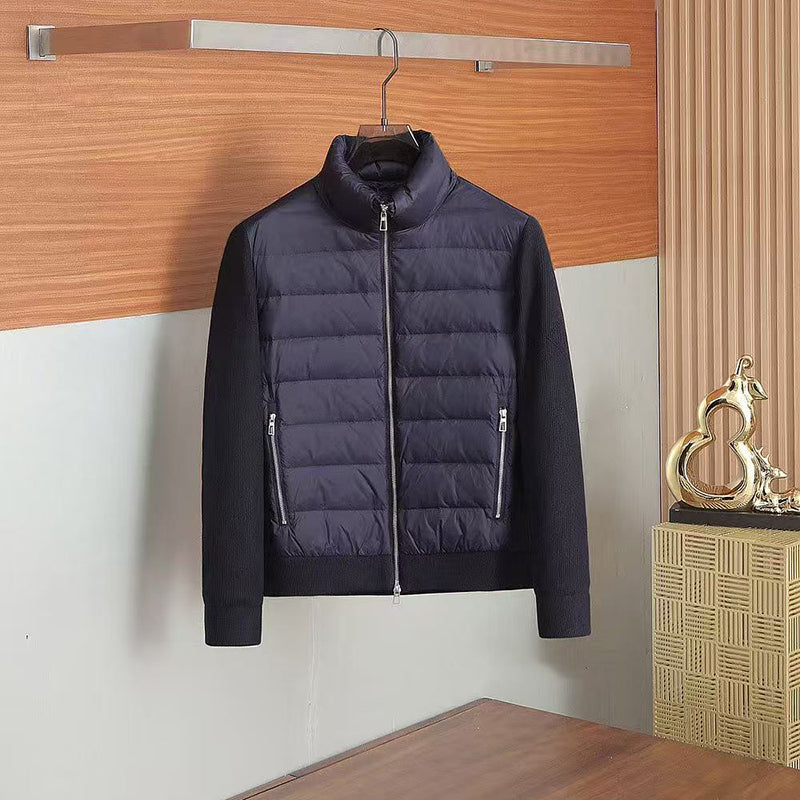 L P Winter Men Puffer Down Jacket Designer Knit Zipper Casual Stand Collar Twill Outerwear Thin Knitted Splice Sweater Warmth Parkas Jackets