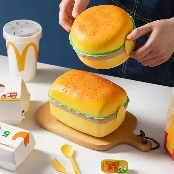 1PC Creative Hamburger Plastic Lunch Box Cute Cookie Shape Bento Box Lunch Box Students Cartoon Children BentoBox TablewareXJ240829