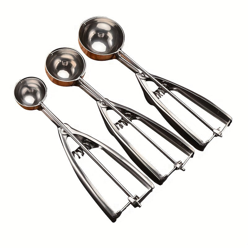 TEMU Scoop Set, 3-pack For Baking 1 Tbsp- 2 Tbsp- 3 Tbsp, Scoop, Ice Cream Scoop Set, For Cookie, Cupcake, Melon Ball, Meatball, Ice Cream, Kitchen