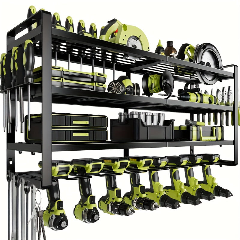 TEMU Power Tool Organizer Wall Mounted Garage Tool Storage 4 Tier Cordless Tool Organizer With 8 Drill Bracket Garage Tool Rack Gifts - Fall