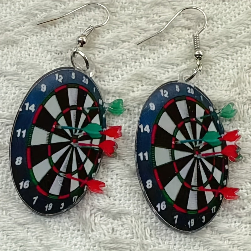 TEMU 1 Pair Bohemian Retro Acrylic Dart Board Earrings With Pink Dart Design - Lightweight Dangle Earrings For Women, Casual Attire & Party Gifts,