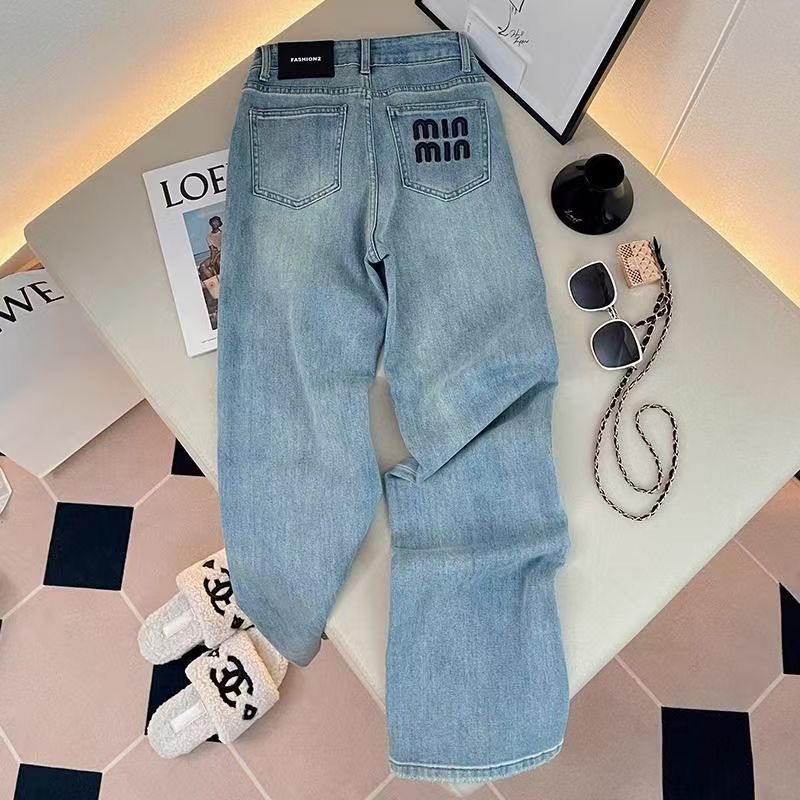 Blue Women Jeans Streetwear Vintage Fashion High Waisted Wide Leg Jean Female Trouser Letter Hip Hop Baggy Denim Pants Women's Jeans S--XXL