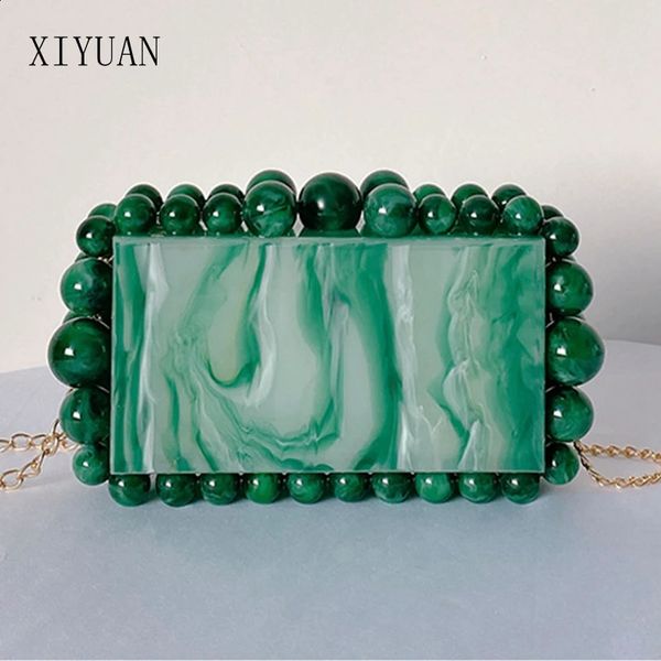 Women Clear Acrylic Box Evening Clutch Purse Bags For Wedding Party Green-Purple Foil Beads Purses And Handbags Bag 250109