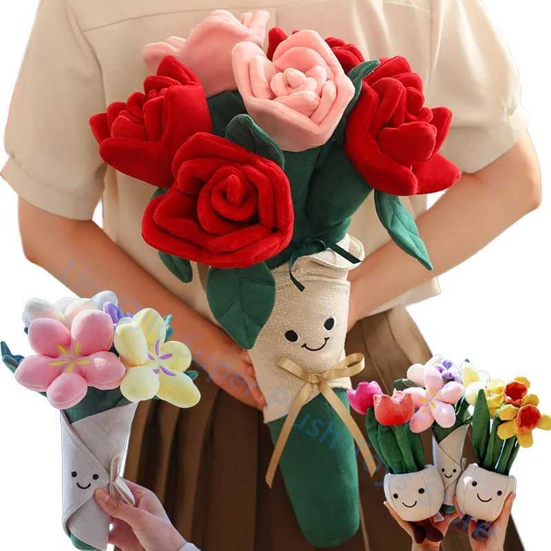 Creative Plant Rose Flower Plush Toy Stuffed Bouquet Blossom Narcissus Tulip Succulent Potted Valentine Gifts Room Decor Z250208