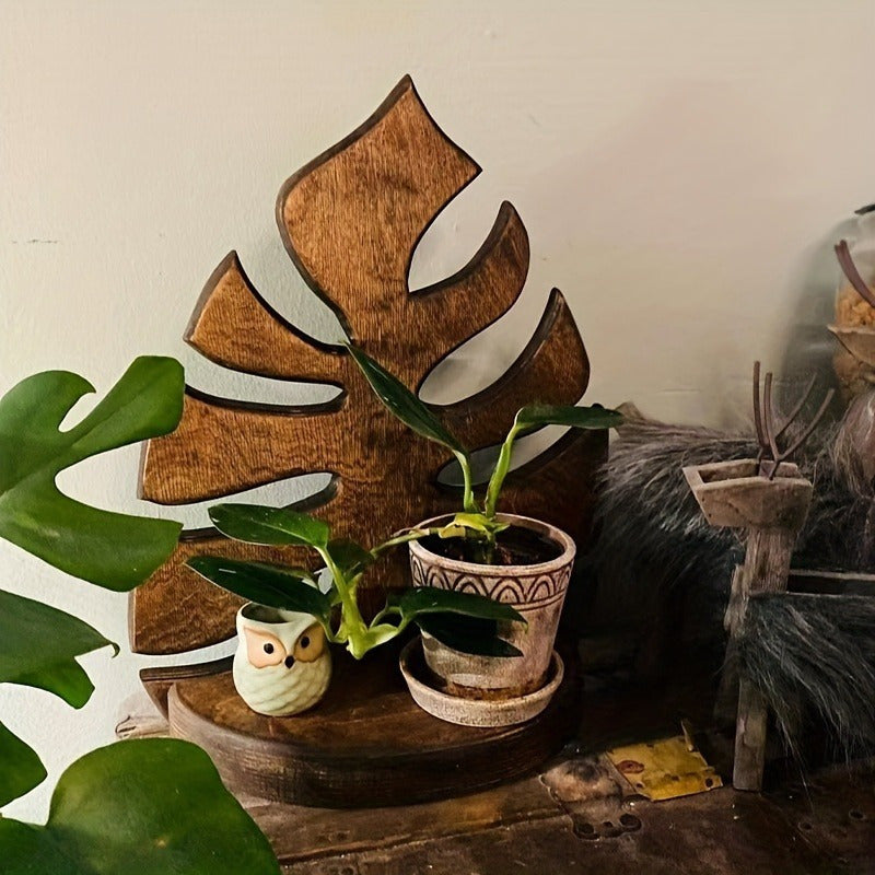 TEMU 1-pack Rustic Farmhouse Leaf Wall Shelf - Natural Wood Floating Shelves With Decorative Leaf Design, Easy Mounting Bracket For Plants, Photos,