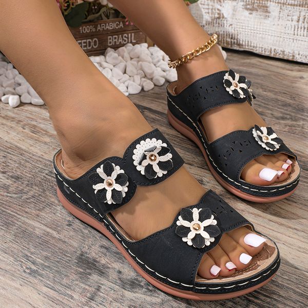 ral Roman Decoration Women&#039;s Wedge Slippers Women Casual Thick Bottom Slides Summer Slip On Ladies Sandals Plus Size 43 6438 68