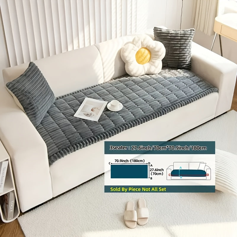 TEMU Boho-style Quilted Sofa Cover With Edges & Plush -like Texture - One-piece Short Plush Fabric, Non-slip Pet-friendly Fit For Armchairs To