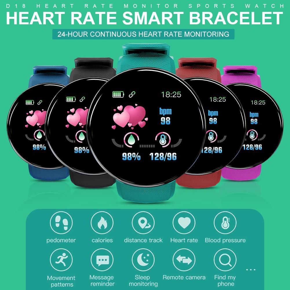 Waterproof D18 Smart for Men & Women Fiess Tracker with Blood Pressure Monitor Sports Watch