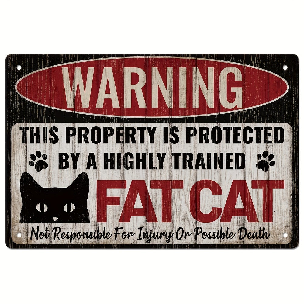 TEMU 1pc Vintage Cat Metal Sign Funny Fat Cat Sign Warning Metal Sign For Indoor & Outdoor Home Bar Coffee Kitchen Wall Decor Iron 8x12 In