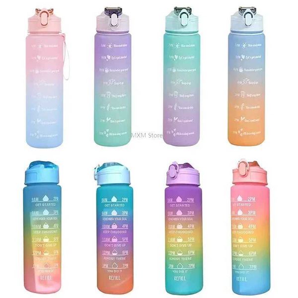 900ML Portable Water Bottle Motivational Outdoor Sport Water bottle with Time Marker Portable Reusable Plastic Cups cute stickerXJ241026