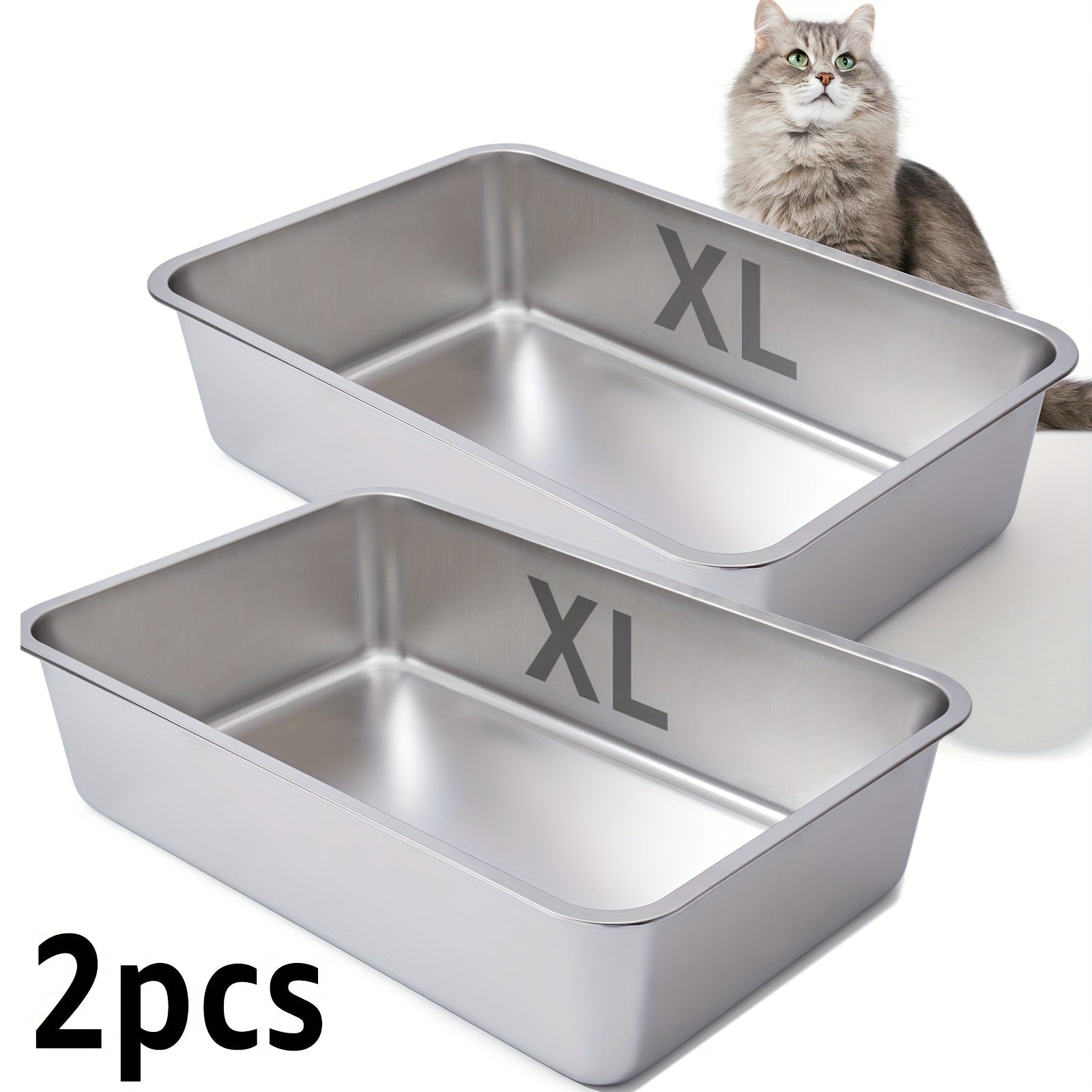TEMU Stainless Steel Cat Litter Box, 6" Deep Stainless Steel Extra Large Cat Litter Box, Xl Metal Litter Box For Big Cats, Easy To Clean, Large Cat