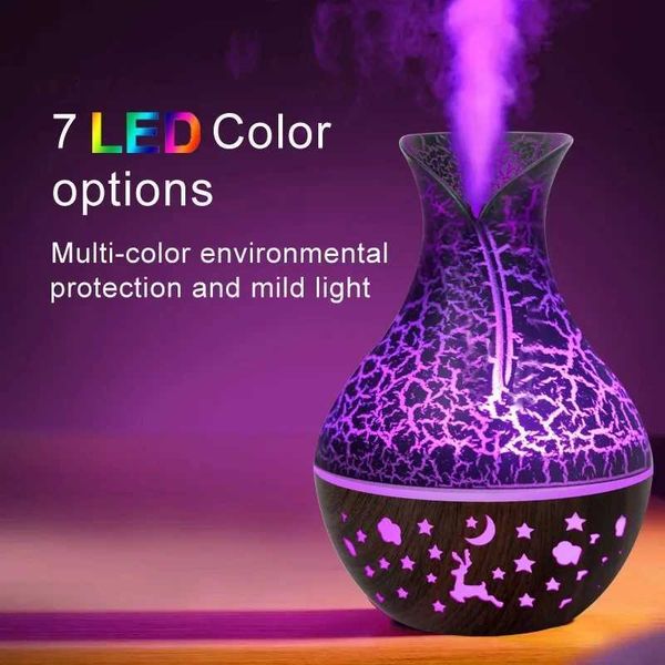 7-Color Cracked Vase Air Humidifier Starry Sky Deep Wood Chips Hollow Home Aromatherapy Essential Oil Aroma Diffuser 150ml Y240926