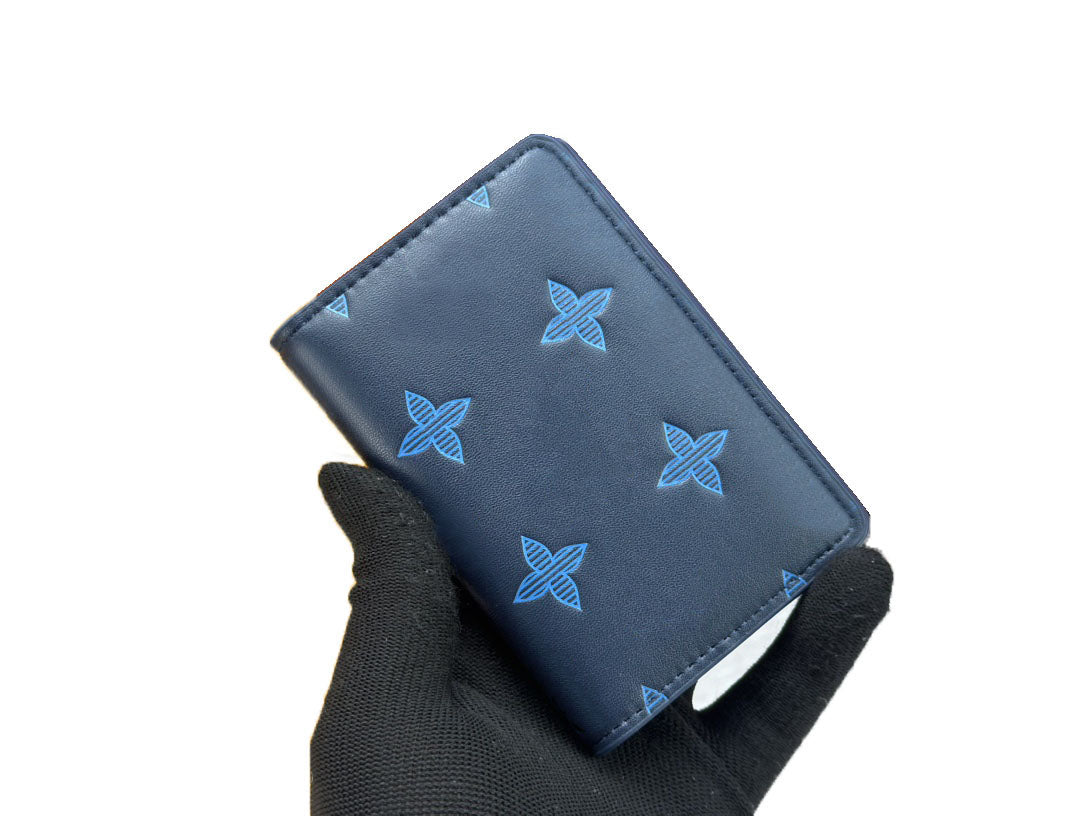 Elegant Men&#039;s Designer Multiple Wallet Fashion Shadow Short Purse Classic Floral Card Holders Premium Quality Small Money Clutch Bag with Box