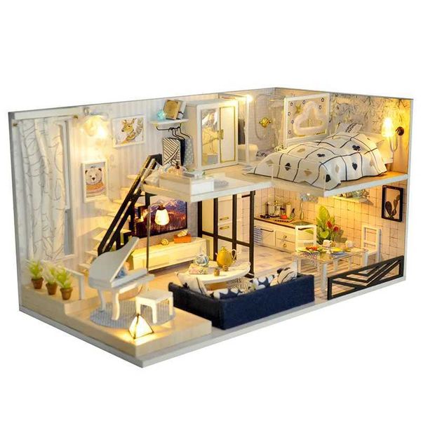 Doll House Accessories DIY Doll House Wooden Blocks Childrens Toys Collect Loft Villa House Model Building Kit Ornaments Cottage Creative Gi