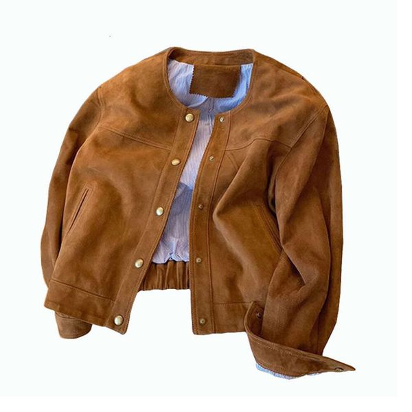 Vintage Suede Women&#039;s jacket Loose Short Coat O Neck Casual Jacket For Women autumn outwear korean Woman clothingF6.28#69