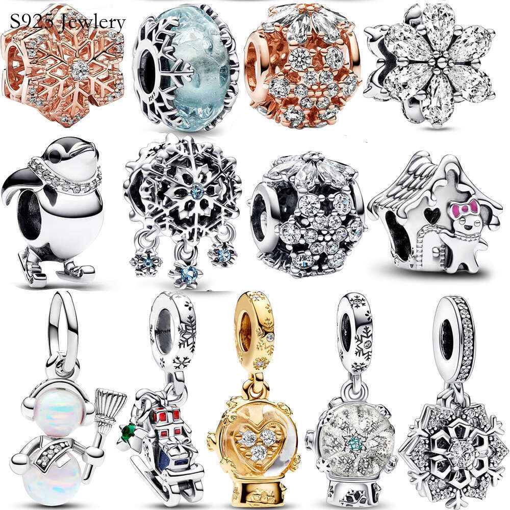 Fashion jewelry new Christmas Stars and Moon Charm 925 silver jewelry Snowflake Beads Suitable For 925 Original Bracelet jewellery DIY for Women Gif