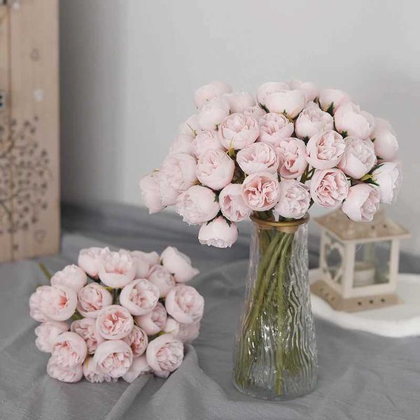 New Arrival 27 pink roses peonies artificial flowers arranged in vases on the table for home and wedding decoration fake roses Z241223