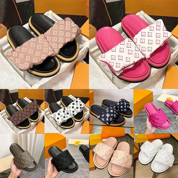 Classic Pool Pillow Mules Slippers Designer Women Men Casual cotton Sandals Comfort mules Padded Front Strap sandal Indoor Easy-to-wear Styl