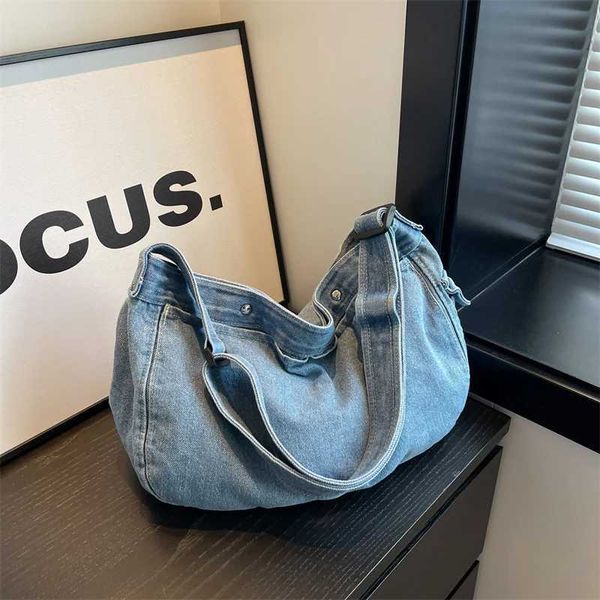 Vintage Denim Hobos Large Shoulder Crossbody Bags for Women Handbags and Purses 2024 New Brand Design Messenger Totes 240910