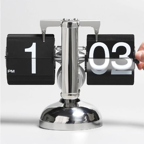 Flip Desk Digital Clock Retro Minimalist Single Leg Mechanical Automatic Home Livingroom 240905