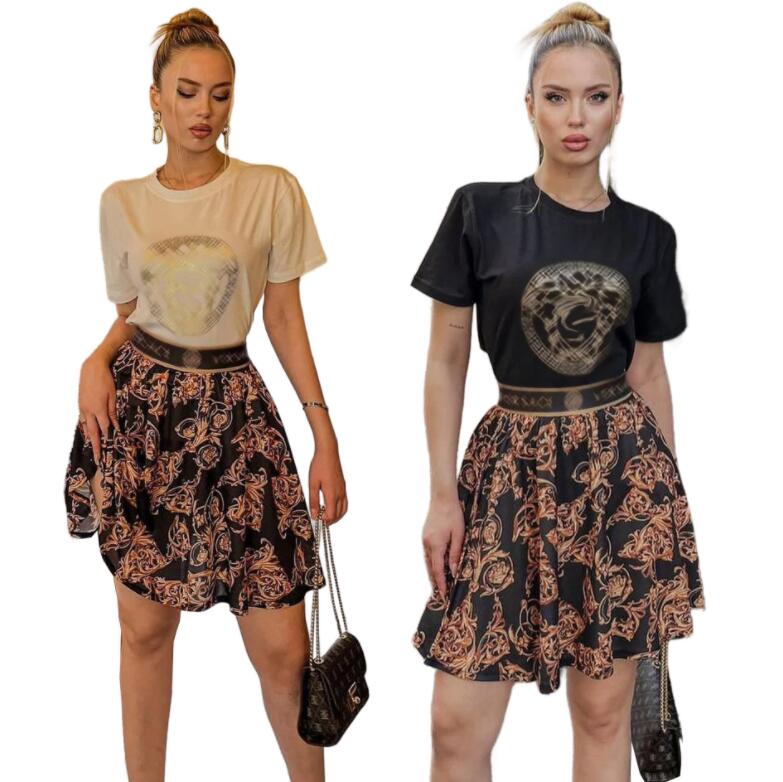 Luxury women&#039;s casual dress 2025 summer new fashionable hot stamping short sleeved+temperament commuting woven belt printed women&#039;s dress