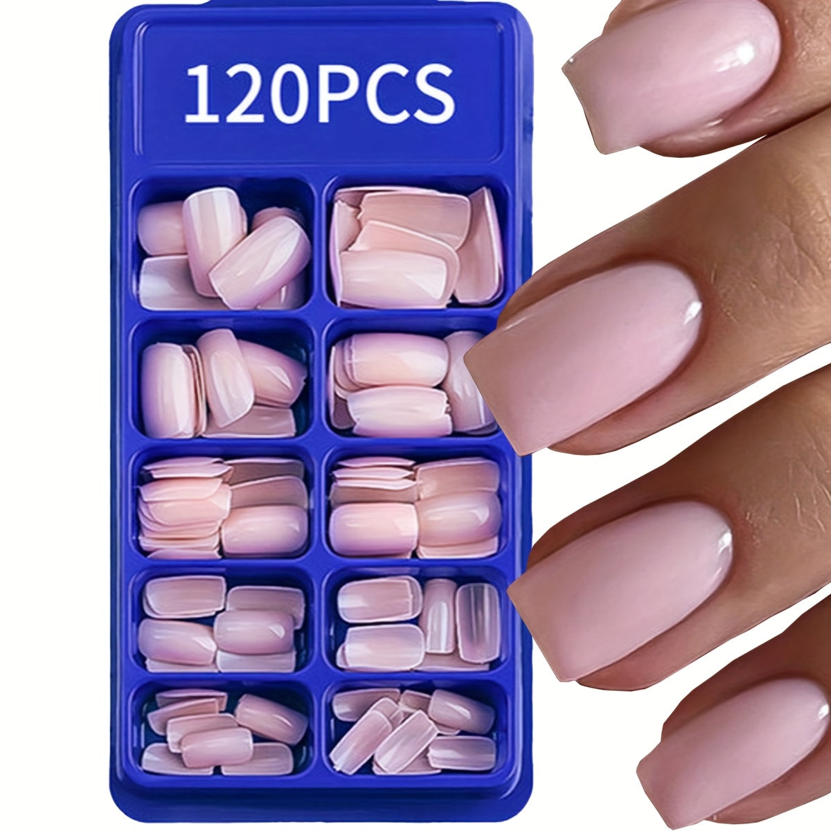 TEMU 120pcs Light -on Nails - Short, Medium Square, Full Cover False Nails With Glossy Finish - Easy Application For Office & Daily Wear, Nail Art