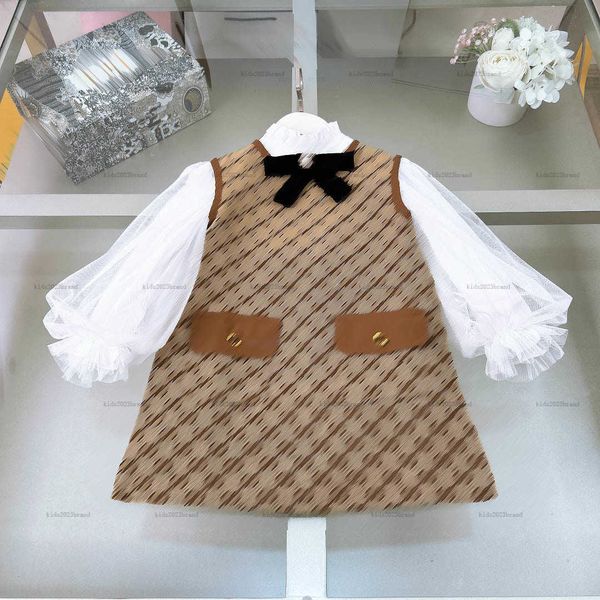 New girls dress Tracksuit baby dress set Size 100-150 kids designer clothes partydress suits Lace bubble sleeved shirt and letter printed dr