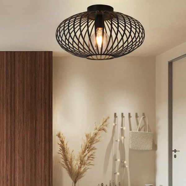 Bedroom Living Room Ceiling Light Restaurant Kitchen Corridor Entrance Bar Counter Balcony Iron Mesh Black Retro Ceiling Lamp Z250120
