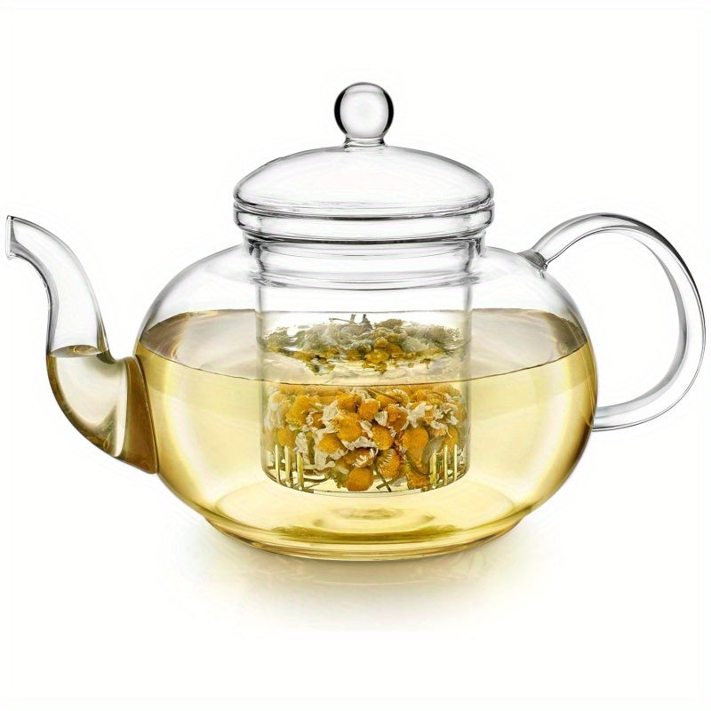 TEMU 1000ml Borosilicate Glass Teapot Set With Detachable Infuser Lid & 4 Cups - Microwave-stovetop Tea Maker, Dishwasher, Heat-resistant