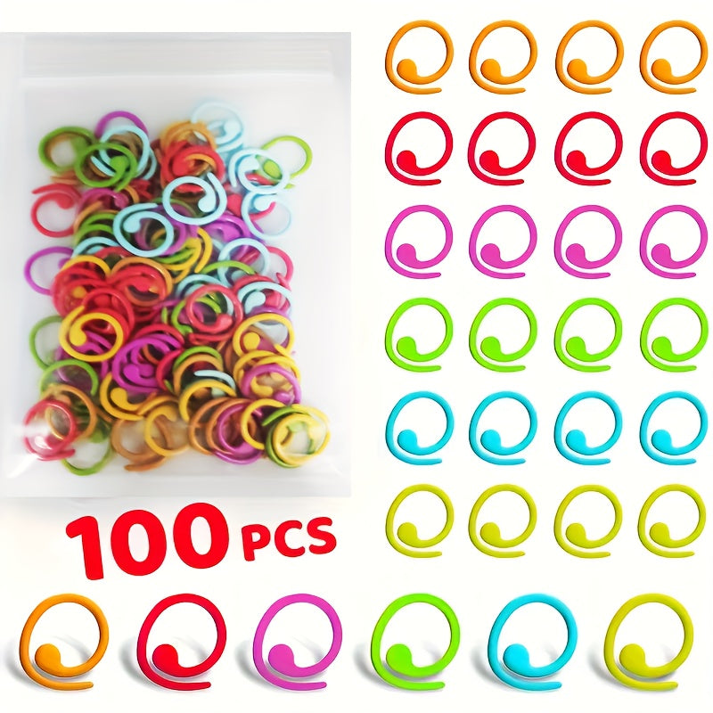 TEMU 100pcs Multicolor Spiral Markers Set For Crochet & Knit - Durable Metal Rings With Pe Storage Bag