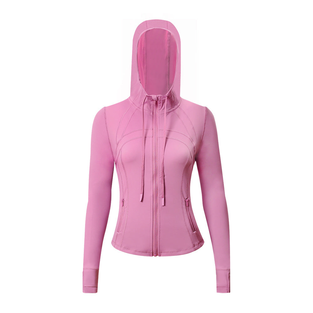 Yoga Hooded jacket Women Define Workout Sport Coat Fitness Jacket Sports Quick Dry Activewear Top Solid Zip Up Sweatshirt Sportwear