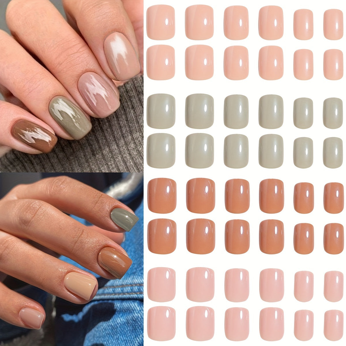 TEMU 4 Packs (96 Pcs) Glossy Short Square Press On Nails, Mixed Pink Fake Nails Full Cover Solid Color Acrylic Nails Set With Adhesive Tabs Nail File