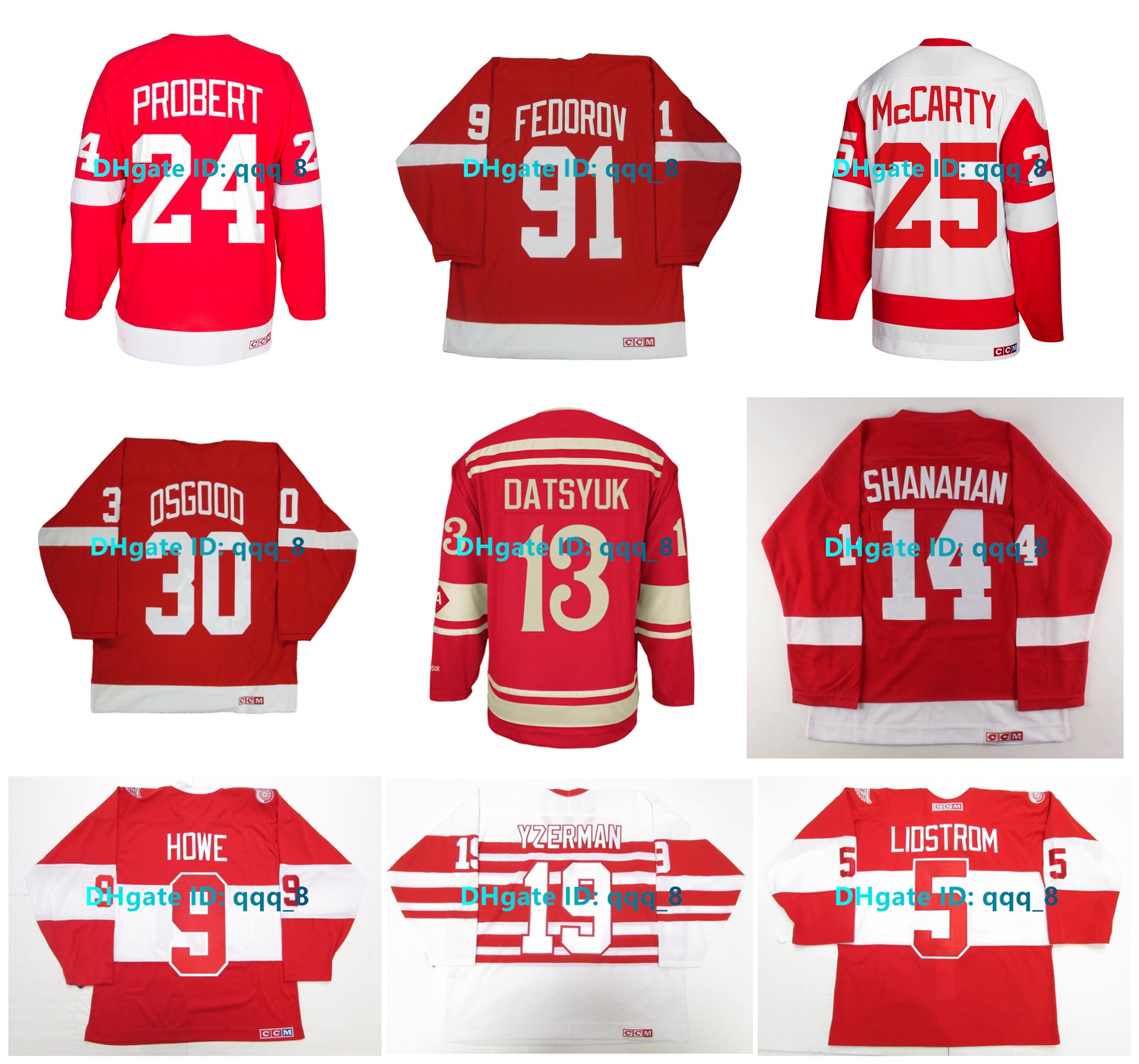 BOB PROBERT SERGEI FEDOROV Custom CCM Throwback Wings Hockey Jersey DARREN McCARTY NICKLAS LIDSTROM PAUL COFFEY STEVE YZERMAN BRENDAN SHANAHAN HOWE