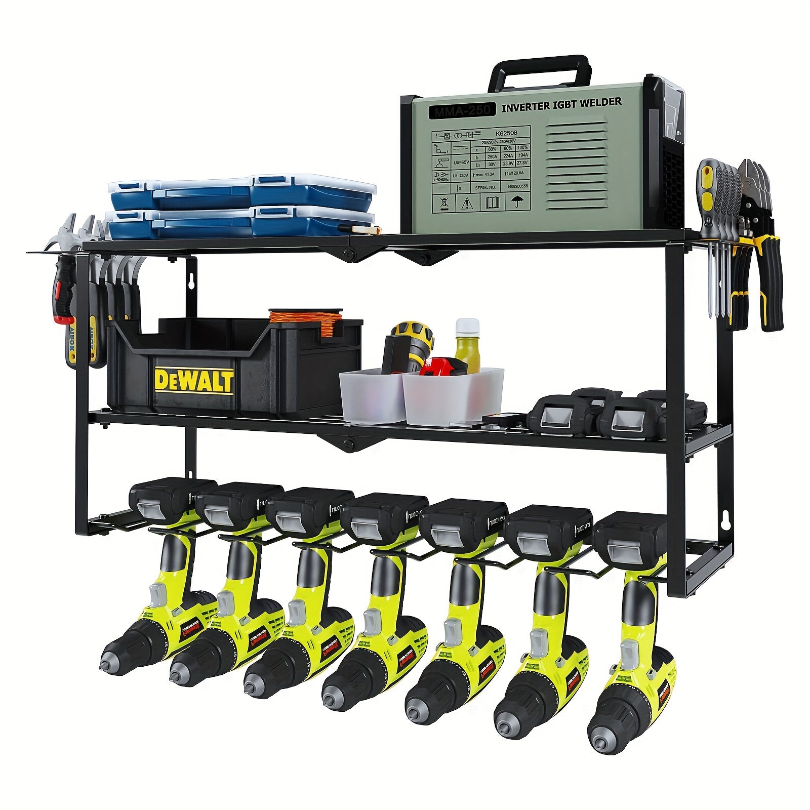 TEMU 3 Tier Power Tool Organizer Drill Holder Wall Mount Garage Power Tool Storage Rack With Charging Station Heavy Duty Cordless Tool Organizer,