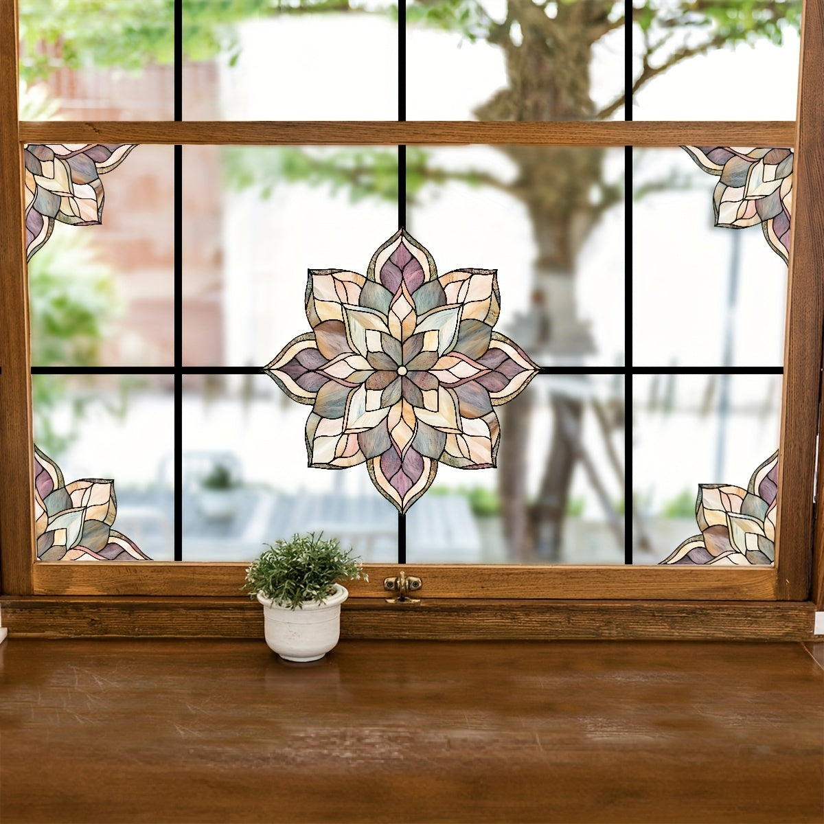 TEMU 1pc Art Pvc Window Decal, Self-adhesive Floral Pattern Sticker, Thick, Single Use, For Living Room, Bathroom, Office Decor, Home Decoration,