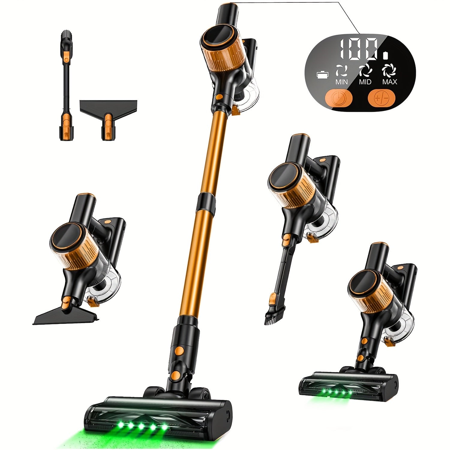 TEMU Cordless Vacuum Cleaner, 45kpa Lightweight Powerful, 8 In 1 Lightweight Stick Vacuum With Sofa Brush, Motor, Anti- Brush With Green Light,